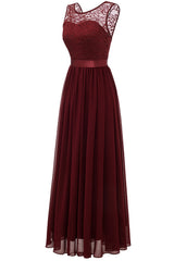Burgundy Long Lace Bridesmaid Dress