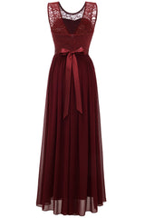 Burgundy Long Lace Bridesmaid Dress