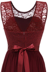 Burgundy Long Lace Bridesmaid Dress