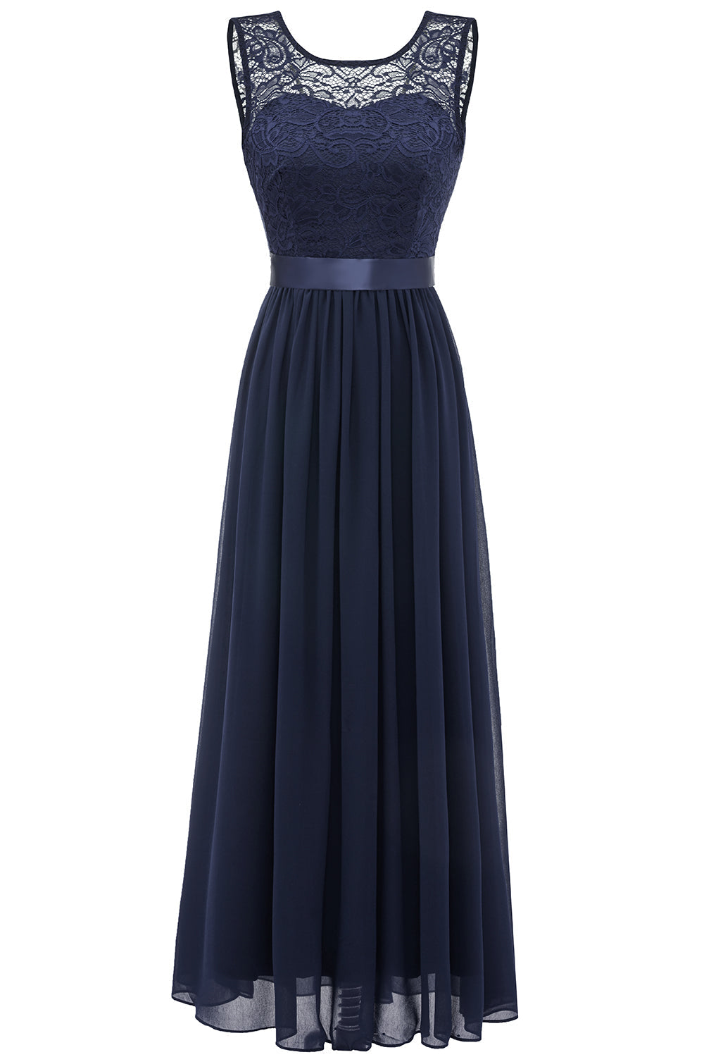 Navy Long Lace Bridesmaid Dress