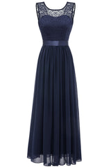 Burgundy Long Lace Bridesmaid Dress