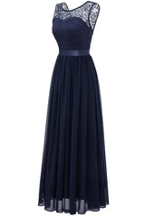 Navy Long Lace Bridesmaid Dress