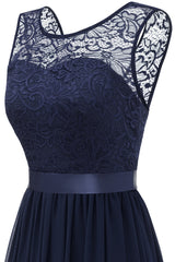 Navy Long Lace Bridesmaid Dress