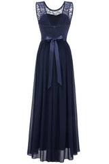 Navy Long Lace Bridesmaid Dress