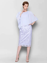 Mother of the Bride Dress Vintage Inspired Jewel Neck Knee Length Chiffon Lace 3/4 Length Sleeve with Lace
