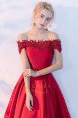 A-line Off-the-shoulder Satin Long Homecoming Dresses