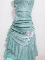 Fashion Mint Green Sparkling Sequin Spaghetti Strap Ruffled Hem Short 16th Birthday Party Dress Homecoming Dress HZ0319