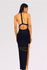 Side Slit Backless Formal Dresses