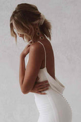 Classy Elegant V-Neck Mermaid Backless Satin Long Wedding Dress