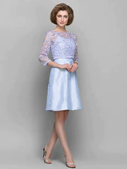 Mother of the Bride Dress Convertible Dress Bateau Neck Knee Length Lace Taffeta Length Sleeve with Lace
