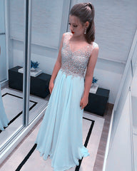 Long Chiffon Beaded V Neck Prom Dresses