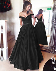 Baby Blue Prom Dresses Long Satin V-neck Off The Shoulder Evening Gowns