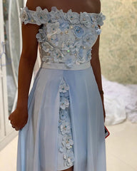 Baby Blue Prom Dresses Off The Shoulder With 3D Flowers
