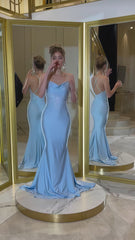 Baby Blue Mermaid Long Prom Dress With Cross Back,AST1683