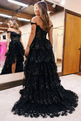 Shoulder Long Tiered Prom Dress With Appliques Off Shoulder