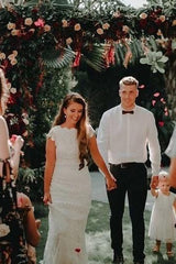 Backless Lace Boho Mermaid Cap Sleeve Bohemian Wedding Dress TN209