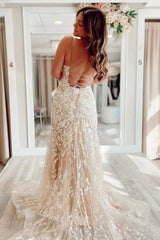 Backless 2024 Lace Long Prom Dress Champagne Square Graduation Dress Mermaid