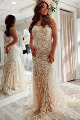 Backless 2024 Lace Long Prom Dress Champagne Square Graduation Dress Mermaid