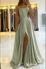 Backless Sage Long Prom Dresses, Open Back Sage Long Formal Graduation Dresses