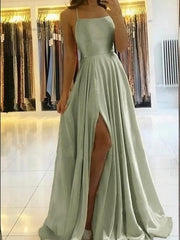 Backless Sage Long Prom Dresses, Open Back Sage Long Formal Graduation Dresses