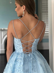 Backless Short Blue Lace Prom Dresses, Short Blue Lace Graduation Homecoming Dresses