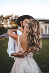 Backless V-neck A-line Wedding Dresses Appliques Tulle Bridal Gowns TN313