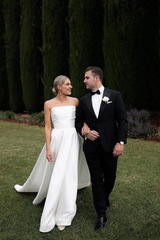 Backless Simple A Line Strapless Long Wedding Dress with Train