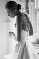 Backless Simple A Line Strapless Long Wedding Dress with Train