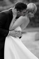 Backless Simple A Line Strapless Long Wedding Dress with Train
