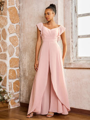 Elegant Chiffon Jumpsuit with Flowing Skirt Overlay Dusty Rose