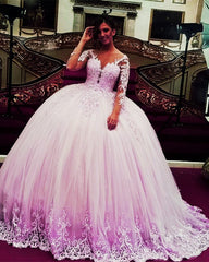 Ball Gown Long Sleeves Quinceanera Dresses Lace Appliques
