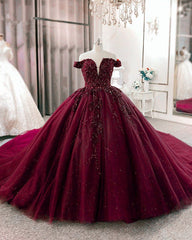 Ball Gown Off The Shoulder Wedding Dress Beaded