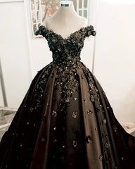 Ball Gown Satin Off The Shoulder Dresses 3D Flowers Beaded