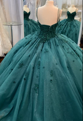Ball Gown Beaded Green 2024 Quinceanera Dress Spaghetti Straps Graduation Dresses