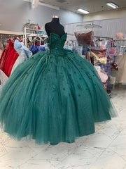 Ball Gown Beaded Green 2024 Quinceanera Dress Spaghetti Straps Graduation Dresses