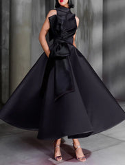 Ball Gown Color Block Celebrity Style Elegant Prom Formal Evening Birthday Dress Christmas Red Green Dress High Neck Sleeveless Ankle Length Satin with Bow, AST1740