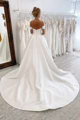 Ball Gown Off the Shoulder Satin Simple Wedding Dress Bridal Gown TN365