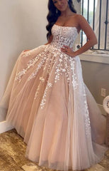 Ball Gown Strapless Purple Violet Prom Dress Lace Long Formal Gown