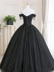 Ball Gown Black Tulle Off The Shoulder Prom Dress Evening Dress TP1027