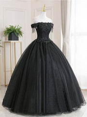 Ball Gown Black Tulle Off The Shoulder Prom Dress Evening Dress TP1027