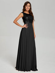 A-Line Round Neck Sequins Prom Dresses With Split