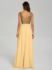 A-Line Round Neck Sequins Prom Dresses With Split