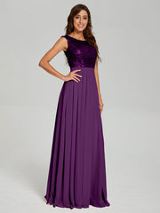 A-Line Round Neck Sequins Prom Dresses With Split