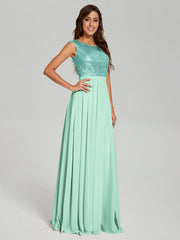 A-Line Round Neck Sequins Prom Dresses With Split