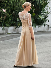 Half Sleeve Floor-length Dress with Slit Champagne