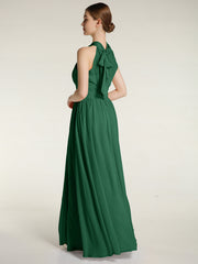 High Neck Full Length Dresses with Slit Dark Green