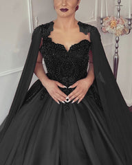 Beaded Organza Wedding Dress Ball Gown With Cape