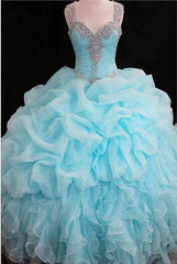 Beaded Sweetheart Organza Layered Ball Gowns Quinceanera Dresses With Straps
