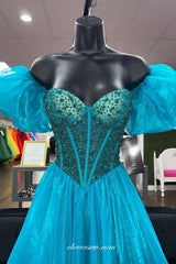 Beaded Organza Sweetheart Strapless With Puffy Sleeves Prom Dress, CP1106