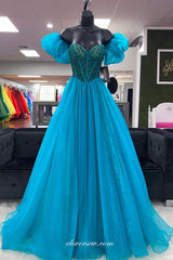 Beaded Organza Sweetheart Strapless With Puffy Sleeves Prom Dress, CP1106